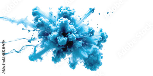 A dynamic blue ink explosion bursting and dissolving in water creating abstract patterns