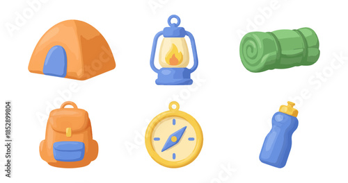 Camping equipment set illustration outdoor adventure vector