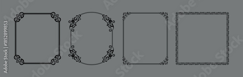 Set of decorative frames Elegant vector element for design in Eastern style, place for text. Floral black and gray borders. Lace illustration for invitations and greeting cards