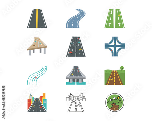 Road and Highway Variety Icons Set
