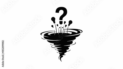 Abstract swirling vortex with a question mark emerging from the center, symbolizing confusion or a complex problem.