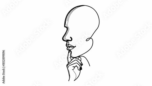 Abstract single line drawing of a pensive face with a hand on chin, representing thought and contemplation.