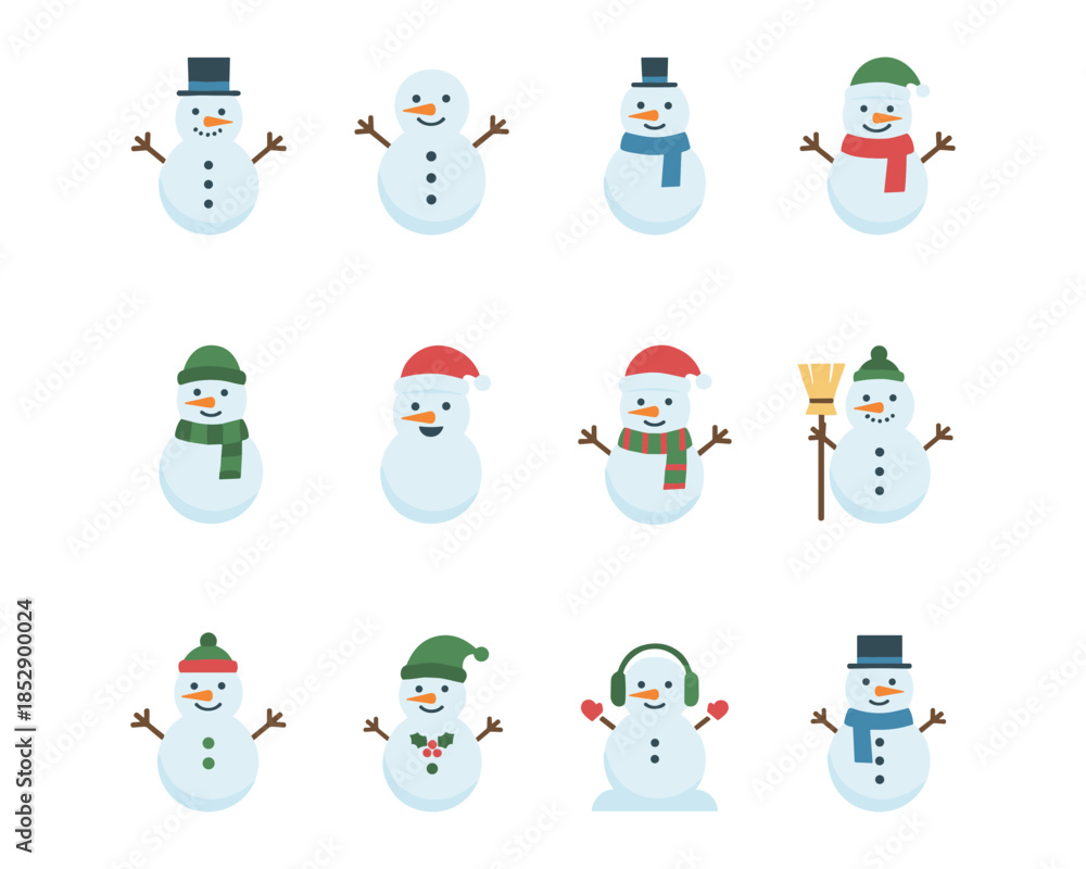 Fototapeta premium Winter snowmen cartoon character set
