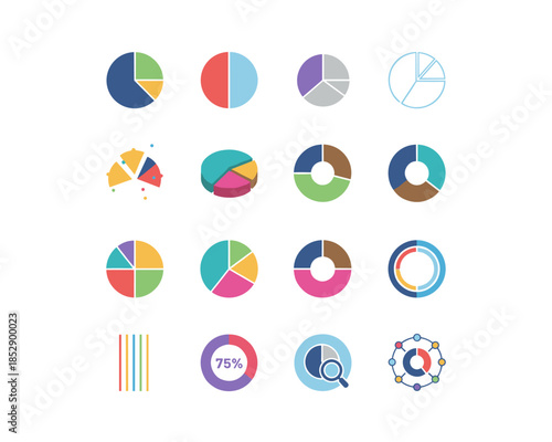 Circular Charts and Graphs Variety Icons Set