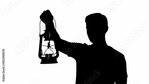 Silhouette of a person holding an old-fashioned oil lantern against a bright background, symbolizing hope and guidance.