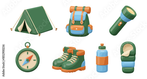 Camping gear illustration set outdoor adventure exploration tools