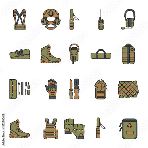 Military equipment black line icon. Vector isolated element