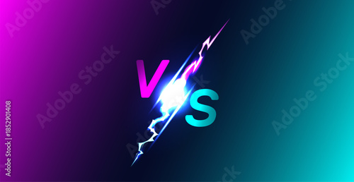 Advertising banner VS for sports games. Match participants. Tournaments and competitions. Gradient lightning blast. Championship confrontation. Thunderbolt sparkling. Vector background