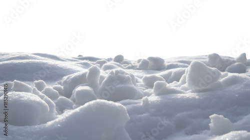 snowy landscape with fresh powder under the winter sun . Isolated on transparent background, png