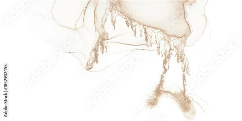 A flowing abstract texture with delicate golden brown alcohol ink on a pristine white background