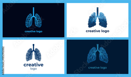 Lung creative logo. Lungs logos icons doctors business card design template, doctor respiratory organ treatment hospital clinic health care medical cards set vector illustration