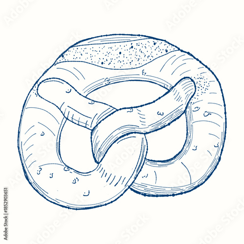 Sketch pretzel line isolated, german bake object, vector flat