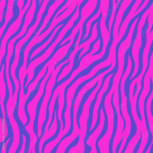 Artistic Zebra stripes seamless vector pattern, animal print texture, unusual pink and purple bright colors