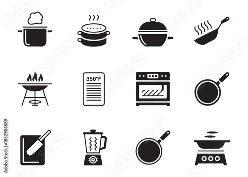 Set of cooking icons kitchenware equipment for food preparation meal dishes collection