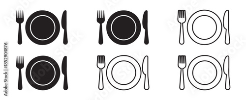 plate knife fork icons set restaurant dish meal cutlery vector illustration graphic