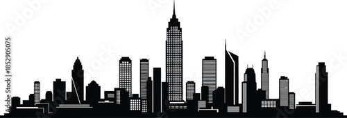 New York City Manhattan Skyline Silhouette Illustration with Empire State Building Icon, Urban Cityscape Vector Art for Minimalist Travel Background Design