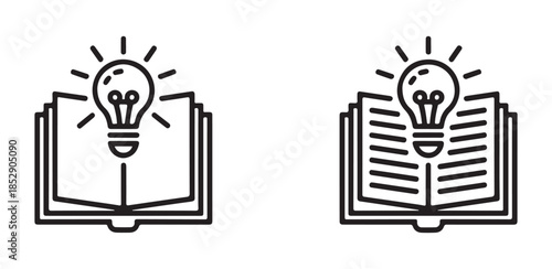 Open book with light bulb icon symbolizing new ideas and knowledge, representing learning and inspiration concept