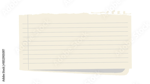 A torn sheet of lined paper with a shadow cast on a white background, perfect for notes or creative writing prompts