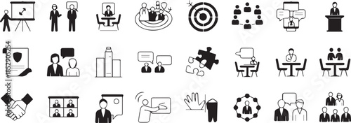 business corporate icon collection teamwork communication and strategy