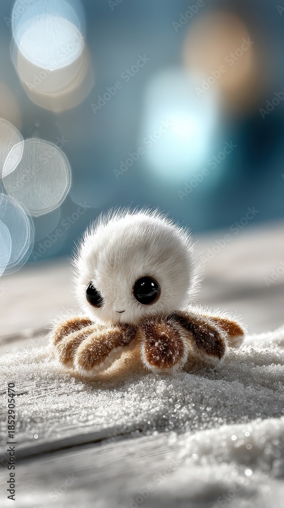 Fototapeta premium Cute fluffy baby octopus with big eyes smiling