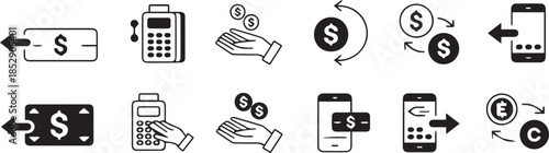 money payment finance vector icons set for banking exchange and sales