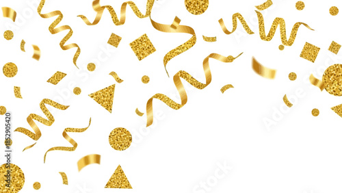 Golden Confetti and Streamers Showering Down, Festive Celebration Background