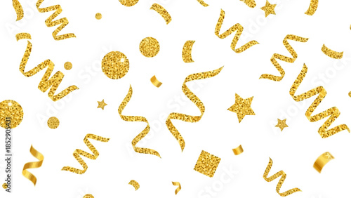 Golden Glitter Confetti and Streamers Background for Celebrations and Parties