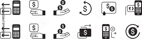 money payment finance icon set for transactions and currency exchange