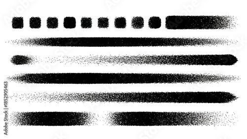 Abstract black and white spray paint strokes and shapes with varying opacity