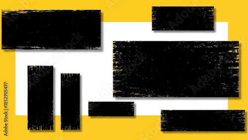 Abstract grunge textured rectangular banners on a yellow background