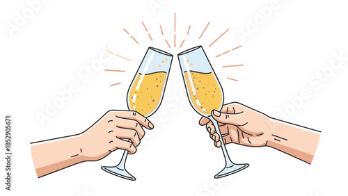 Two hands toasting with champagne glasses, celebrating a special occasion.
