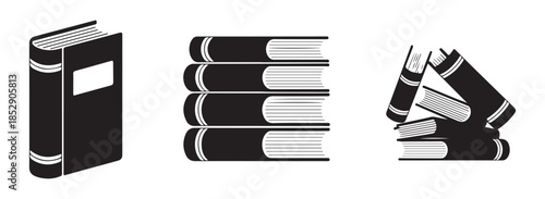 Books vector icon library symbol, isolated on a white background, collection of black book silhouettes for education