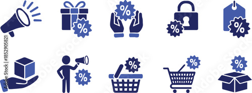 discount icon set for ecommerce promotion and retail marketing