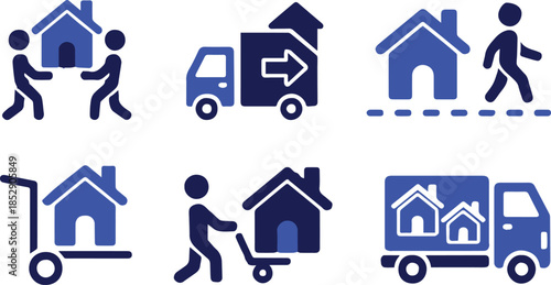 moving vector icons for relocation packing transport and moving tips