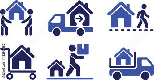 moving icons set for home relocation and moving service concepts