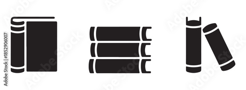 Books vector icon set library symbol, isolated on white background, black book silhouettes for education and learning