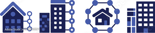 smarthome outline icons house building connectivity and network