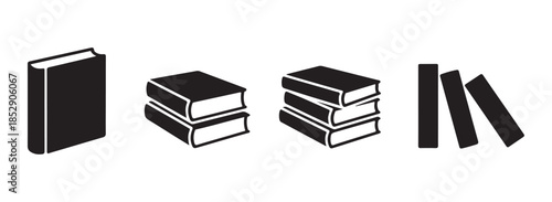 Books vector icon set isolated on white background, black book silhouettes for education and knowledge symbols