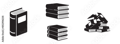 Books vector icon set library symbol, isolated on white background, black book silhouettes for education and knowledge