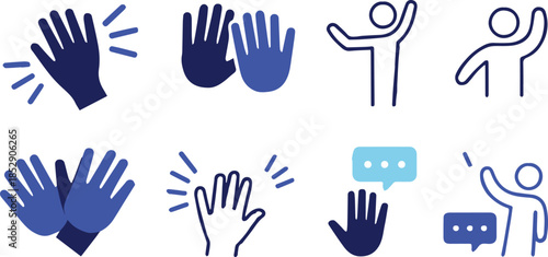 hand icons pack person speech chat attention interaction set