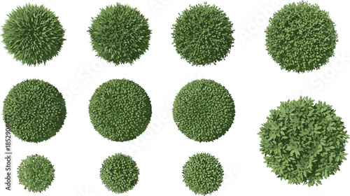 Top view green bushes collection vector illustration set for landscape design gardening parks urban planning isolated on white background