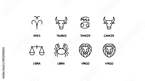 Collection of zodiac sign icons on a white background.