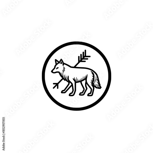 Creative wolf silhouette icon centered in round target circle vector artwork for nature and ecology theme