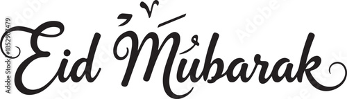 Eid mubarak greeting text with decorative design on isolated