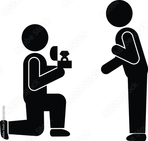 A person kneels on one knee to propose marriage with an engagement ring