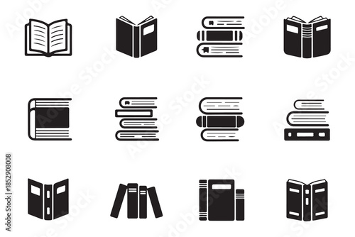 Filled and outline set of book icons. library, school, education, knowledge elements silhouette and lines