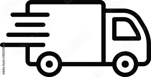 Simple line icon of a moving delivery truck symbolizing fast shipping and transportation