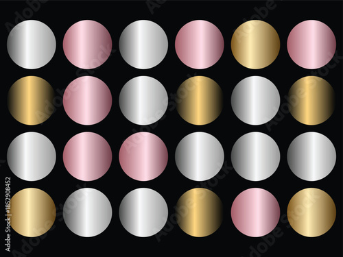 Metallic Gradient Round Swatches Collection in Gold, Rose Gold, and Silver on Black