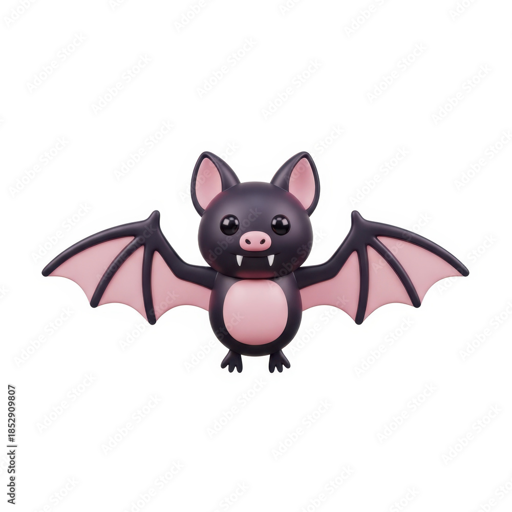 Obraz premium A black bat with pink wings and belly flying against a white background