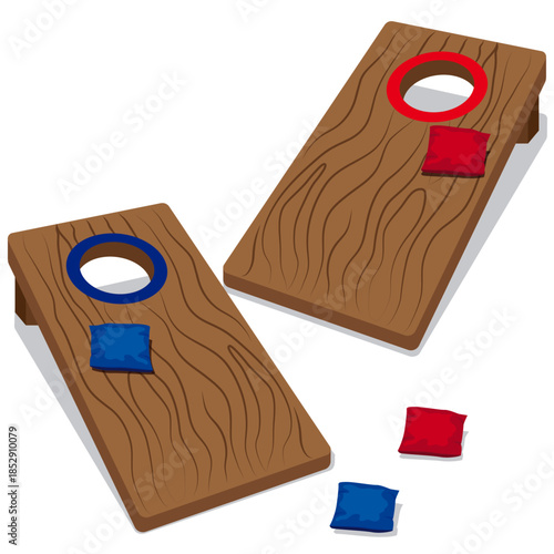 cornhole game, cornhole bags and board.